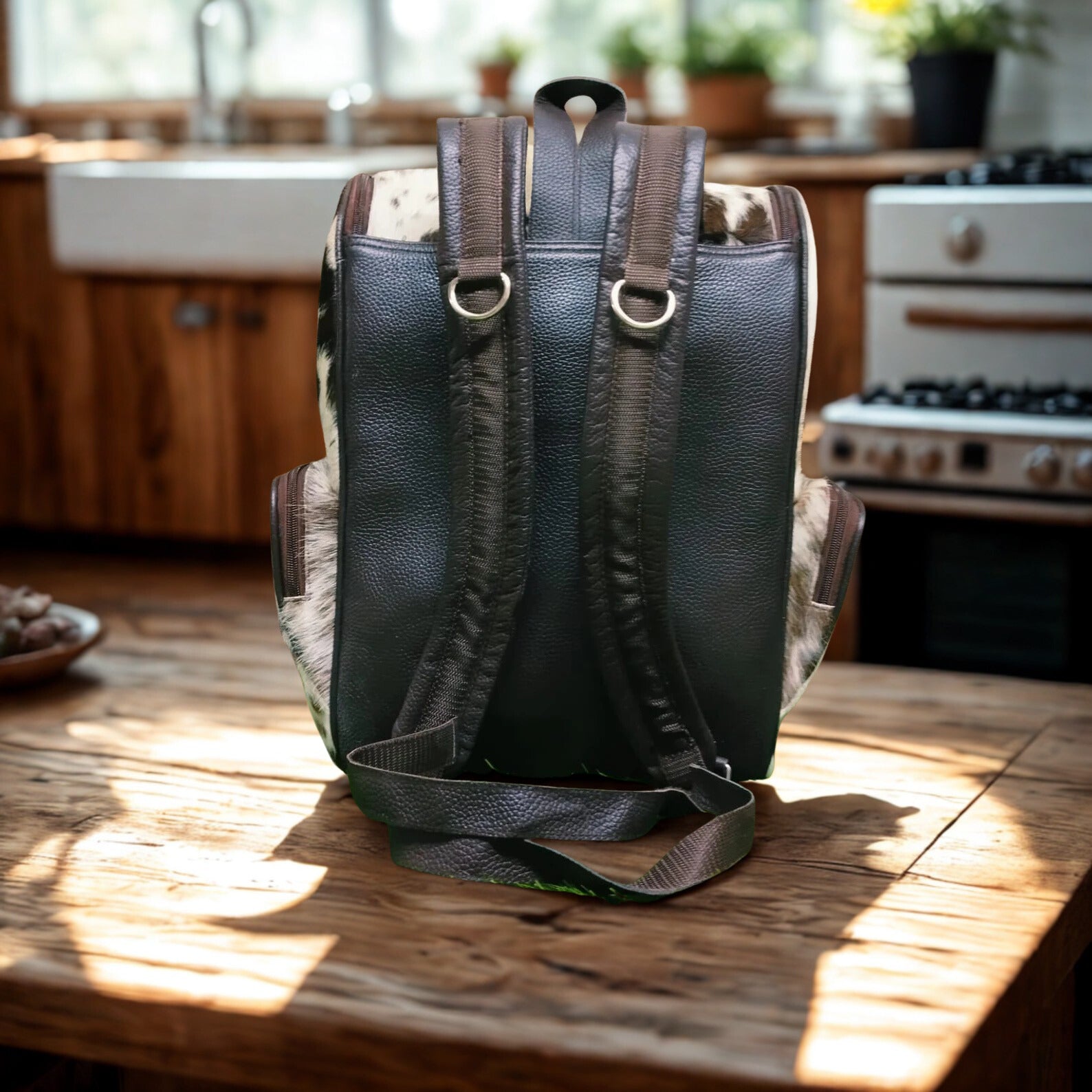 Real Cowhide Leather Backpack - Travel Bag - Cowhide Backpack Bag - Genuine Cowhide Bag for Everyday Use & Adventure